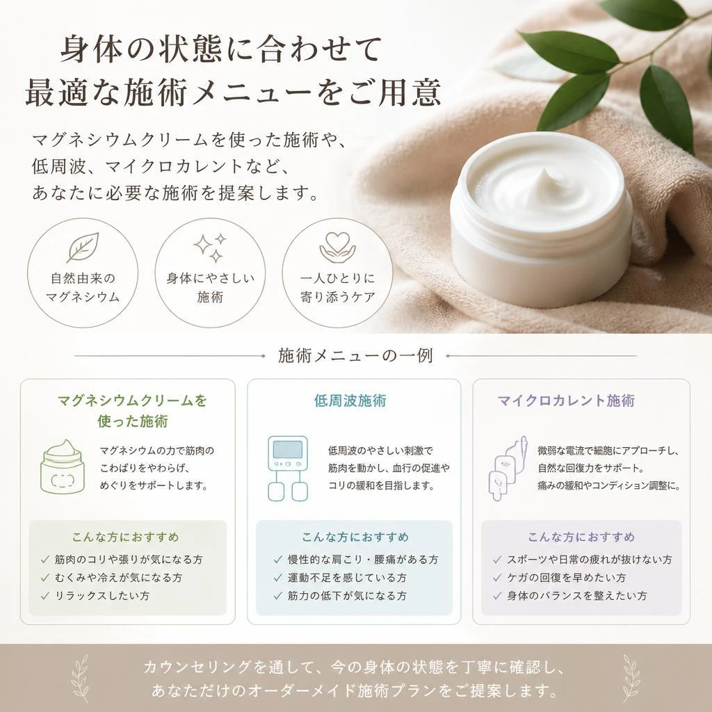 多様な施術メニューのご案内