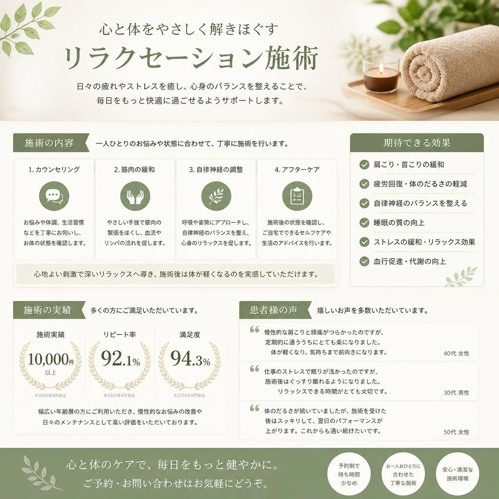 リラクセーション施術の実績