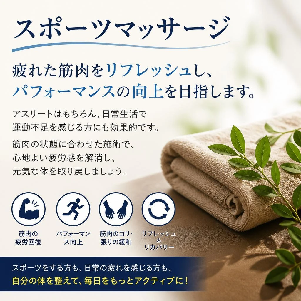 スポーツマッサージで動きをサポート