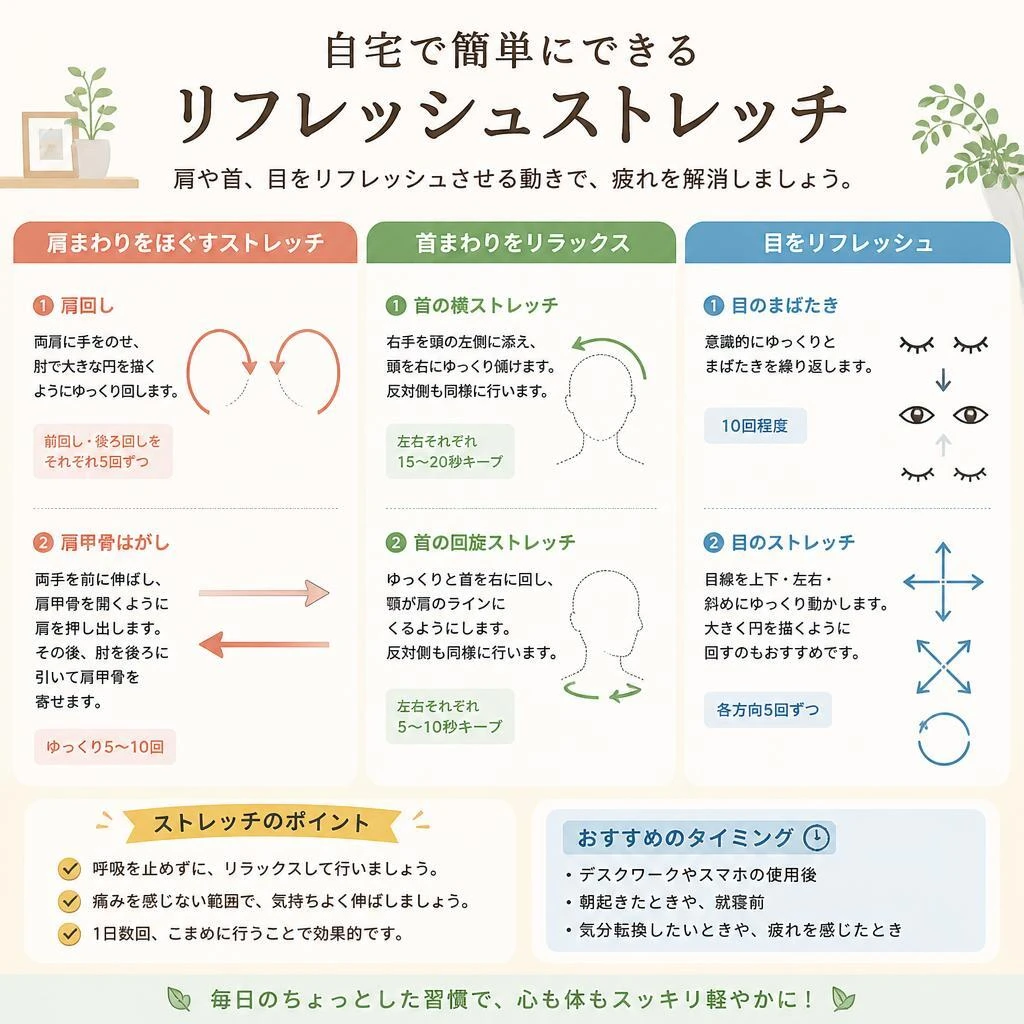 肩こりと眼精疲労を緩和するストレッチ法