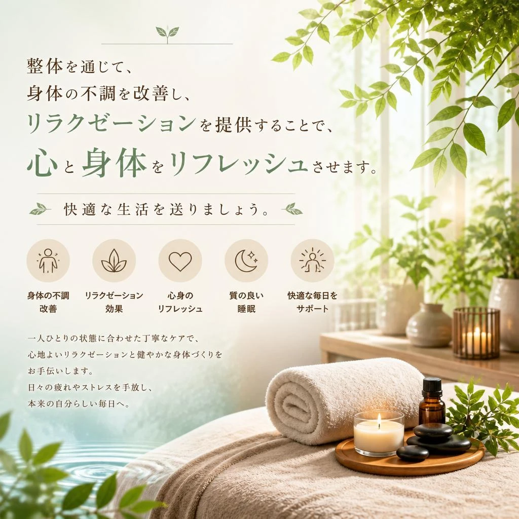 整体とリラクゼーションで身体を整える